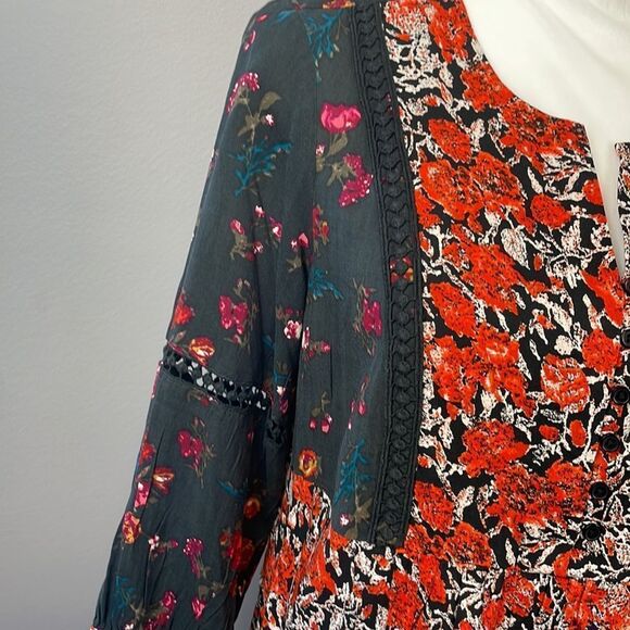 Caffe Marrakesh Orange and Dark Grey Multi Floral Tunic Blouse. Size Small - Picture 3 of 12